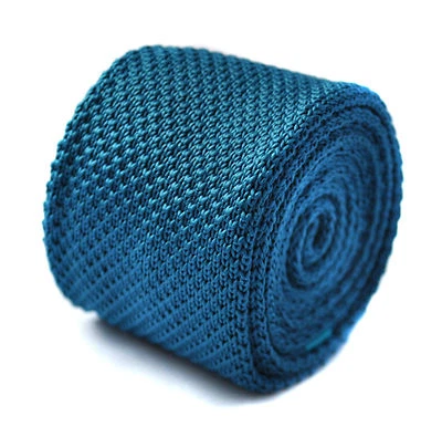Frederick Thomas Knitted Silk Mens Tie - Turquoise Blue - Plain Pointed End - Imagem 1 de 2