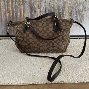Coach Small Kelsey Signature Satchel Handbag Crossbody Purse Brown Gold Tone - Picture 1 of 24