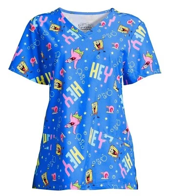 Womens SpongeBob Scrub Top Shirt & Mask XXL PLUS Size 2X 2XL Squarepants Patrick - Image 1 of 4