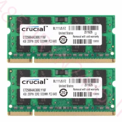 8GB 4GB DDR2 PC2-6400 800 Laptop RAM Crucial For Dell Inspiron 1440 1545 1750 - Image 1 of 4