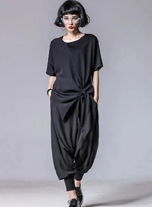 Ladies Black Edgy Unusual Arty dressy top super soft Summer T Shirt Blouse 14 - Picture 1 of 12