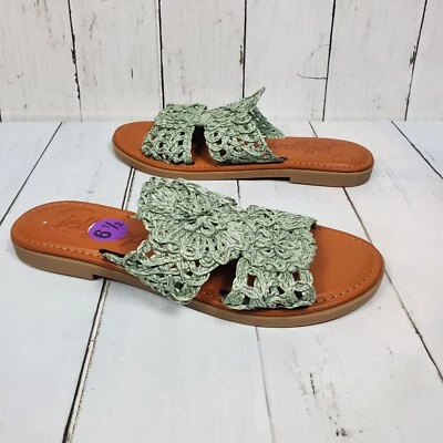Jellypop Green Tamina Raffia Crochet Slide Sandals Women's Size 6.5 NEW - Image 1 of 4