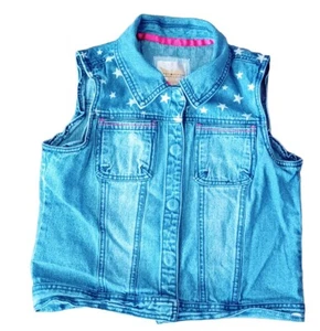 Tommy Hilfiger Jean Vest Girls Size XL 16-18  Sleeveless Stars Snap Button Kids - Picture 1 of 5