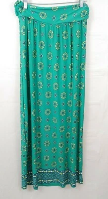 Maxi Falda New Direction Talla Mediana Elástica Cintura Pull On Verde Estampado Geométrico Foto 1 de 4