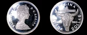 1982 Proof Canadian Silver Dollar World Coin - Canada Cattle Skull - Picture 1 of 1
