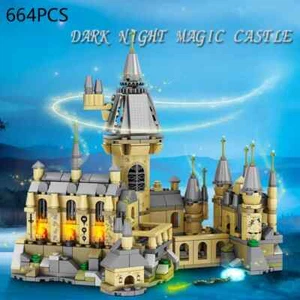 664PCS Castello Magico Notte Oscura Blocchi da Costruzione Vista Città Fiaba Castello Mattone - Foto 1 di 6