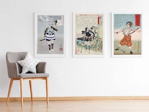 Set of 3 Samurai Warriors Japanese Wall Art Print Posters Pictures A3 A4 A5 - Picture 1 of 7