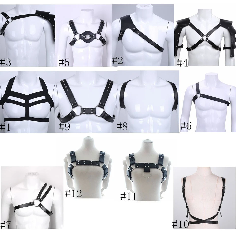 Arnés de cuero para hombre cuerpo pecho ropa de club nocturno cinturón de sujeción disfraz correa vestido elegante Foto 1 de 1