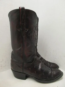 Lucchese Handmade Black Cherry Ostrich Quill Leather Cowboy Boots Men Sz 8 D USA - Picture 1 of 15