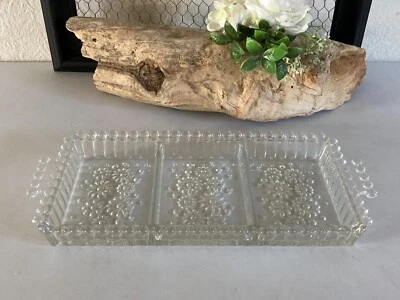 225⚜️ Ancien Plat Plateau en Verre Serviteur Rectangulaire 3 Compartiments - Photo 1/4