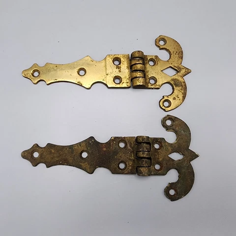 Antique Brass Freezer Box Hindges Solid Brass 8.5" Set Of 2 Large Cover
