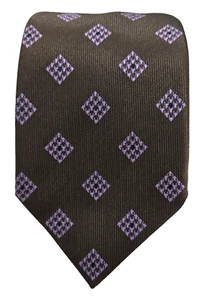 David Donahue Self-Tipped Tie Brown w/Purple Houndstooth Diamonds 58.5 x 3.25" - Picture 1 of 9