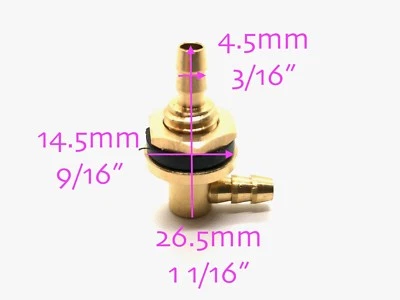 2PCS Copper Fuel Tank Nipple Fuel Line Connector L26.5xD14xd4.5xd4.5mmxM8 Thread - Image 1 of 2