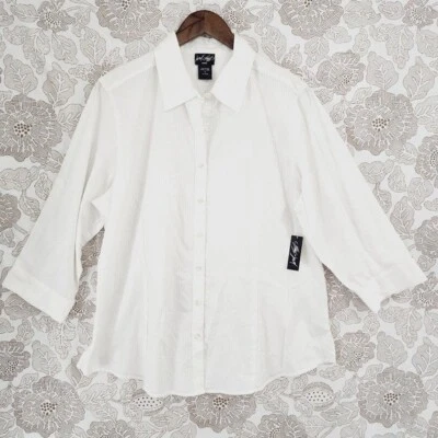 Camisa de vestir para mujer Lord & Taylor con botones manga 3/4 a rayas talla 1X nueva con etiquetas Foto 1 de 4