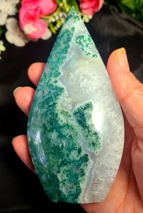 Gran 4.9" 244g Druzy Geoda Musgo Ágata Cuarzo Llama Forma Libre Antorcha Torre de Cristal - Imagen 1 de 24