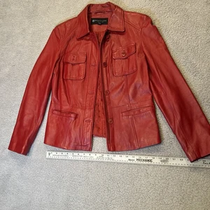 Chaqueta de Cuero Kenneth Cole Reaction Roja 100% Cuero Genuino Bolsillos Ver Notas - Imagen 1 de 12