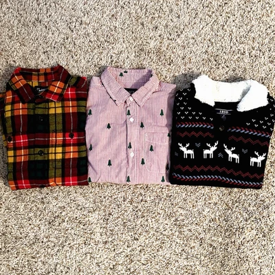 Boys Shirt Lot Size 10/12 Izod Sherpa Sweater Christmas Tree Button-Down Flannel - Image 1 of 4