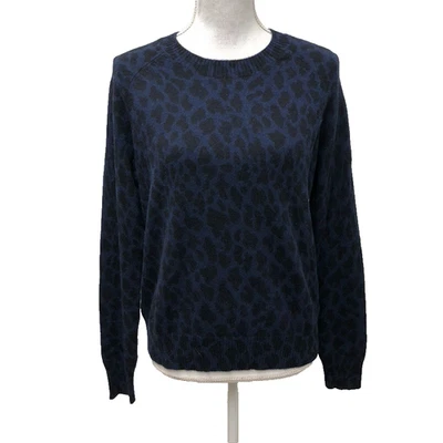Suéter Jersey Aqua Cashmere Mujer Pequeño Azul Estampado Leopardo Cuello Redondo Pullover Foto 1 de 4