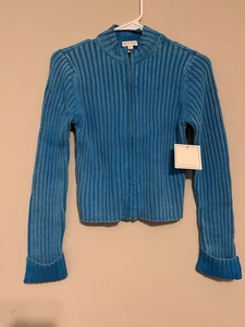 Design History Girls Size XL Ribbed Knit Zip-Up Acid-Wash Blue Cardigan Sweater - Picture 1 of 7