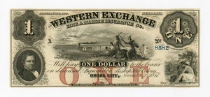 1857 $1 The Western Exchange - Omaha City, NEBRASKA Note w/ TRAIN CU - Picture 1 of 2