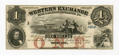 1857 $1 The Western Exchange - Omaha City, NEBRASKA Note w/ TRAIN CU - Image 1 of 2