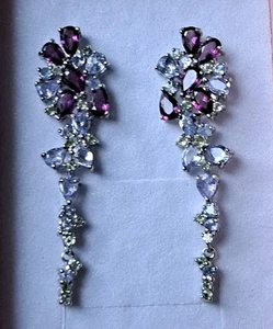 925Sterling Silber Ohrstecker HÄNGER Echte Edelsteine Rhodolith, Tansanit 14k... - Bild 1 von 4