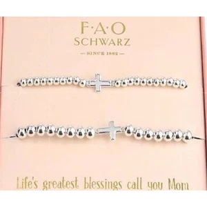 Bracciale mamma figlia placcato argento (set 2 pezzi) croce perline regalo per mamma NUOVO - Foto 1 di 4