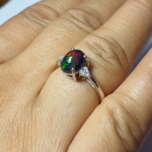 925 Sterling Silber schwarzer äthiopischer Opal Ring, Opal Cabochon für Geburtstagsgeschenke - Bild 1 von 11
