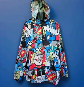 Reason Popeye Mens 5XL Hooded Wind Breaker All Over Print 1/4 Zip Pullover EUC - Picture 1 of 21