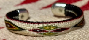HORSEHAIR BRACELET/CUFF,  BENDABLE CHAMULA, WHITE/MULTI, STERLING SILVER CAPS - Picture 1 of 13