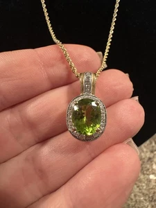 Necklace 14K Gold Natural Peridot and Diamond L 18” 5.50g - Picture 1 of 7