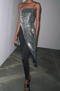 Zara Sequin Asymmetrical Tank Top Long Dress Size S Ref 5070 028 - Picture 1 of 16