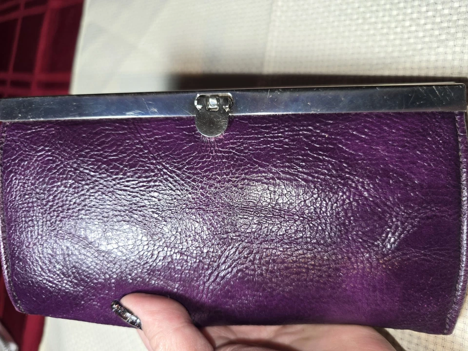 Bolso sin asas billetera vintage ciruela/berenjena púrpura doble marco cierre pestillo Foto 1 de 4