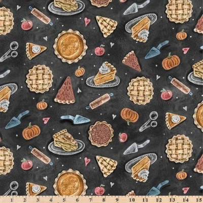 Tortas caseiras pretas Happy Pie Season 11735 tecido 100% algodão por meia jarda - Imagem 1 de 4