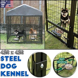 4.5'x4.5' Pet Dog Kennel Crate Outdoor Enclosure Cage for L Dogs House with Roof - Picture 1 of 12