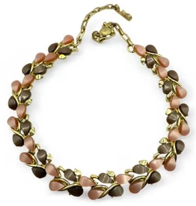 Vintage Duroplast Lucite Choker Halskette rosa & braune Blätter - Bild 1 von 6
