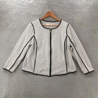 Calvin Klein Full Zip Blazer Jacket Womens 0X White Cotton Blend Long Sleeve Top - Image 1 of 4