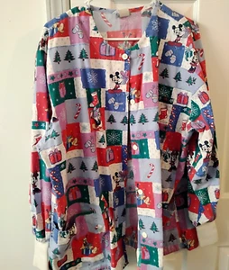 Disney Cuffed Mickey Mouse Christmas Holiday Buttonup Scrub Jacket Size XL - Picture 1 of 1