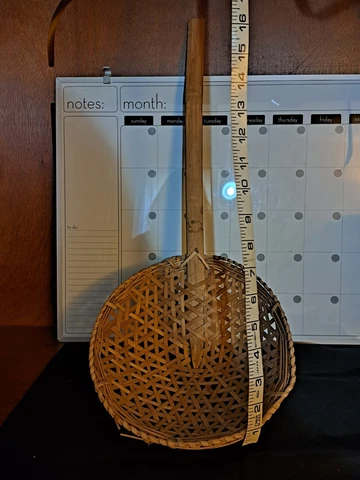 Vintage Wicker Rattan Straw Weave Ladle Basket Long Handle Boho Decor #265BinA2 Cover