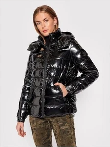 Guess Jeans Womens Florenza jacket Glossy nylon Puffer Jacket Black Quilted - Picture 1 of 3