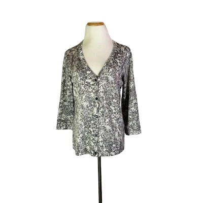 Cárdigan Suéter Additions by Chico's Talla 1 (M) Cuello en V Gris Plata Mármol Foto 1 de 4