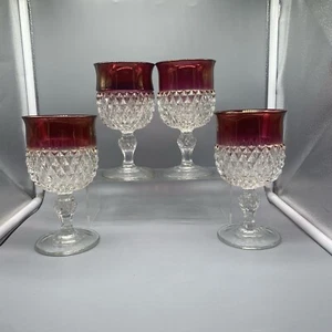 x4 VTG RUBY DIAMOND Point Water Wine Goblets Heavy Crystal Glass MCM 1960s (A) - Picture 1 of 10