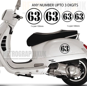 4 SET - Race Numbers fits Vespa GTS PX Side Panel Stickers 150mm & 100mm CIRCLE - Picture 1 of 7