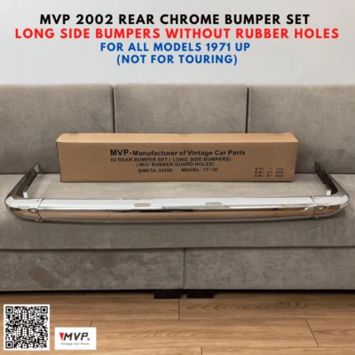 MVP BMW 2002 Rear Chrome Bumper, Long Bumpers for 71' up, W/ 2PC Euro Tag Lamps - Image 1 of 4