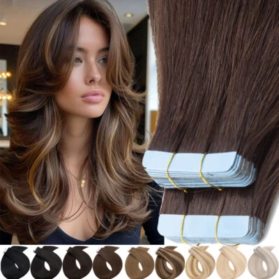 Tape Hair Extensions Russian Remy 100% Human Hair 40PCS Full Head THICK 50PCS AU - image 1 of 4