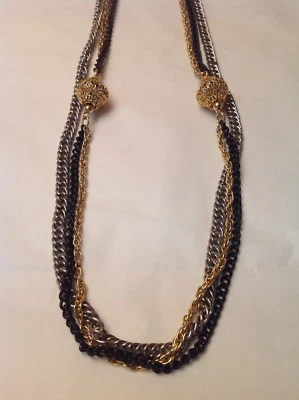 VINTAGE DESIGNER SIGNED JEWELRY- Celebrity Link Silver Gold Black Toned Necklace - Image 1 of 3