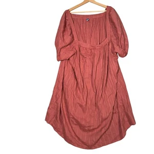 Old Navy Tunic Dress Womens Sz 4X Maroon Cotton Plunge Square Neck Puff Sleeve - Picture 1 of 6