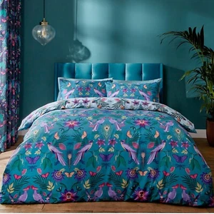 Catherine Lansfield Tropical Birds Duvet Cover King Quilt Bedding Set Duck Egg - Picture 1 of 5