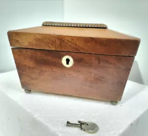 Antique Tea Caddy Timber w Mother of Pearl Lock & Keyring Terrific Tea Caddy -AF - Picture 1 of 12