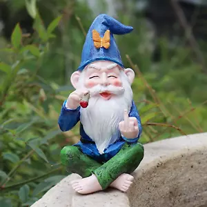 Middle Finger Smoking Gnomes Statue, Angry Garden Gnome Decor, Cute Resin Sculpt - Picture 1 of 12